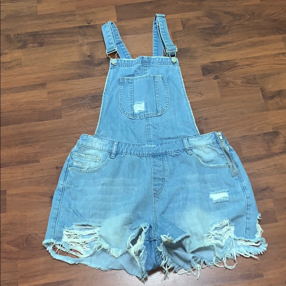 Missguided Denim Romper Distressed Overalls Size 8